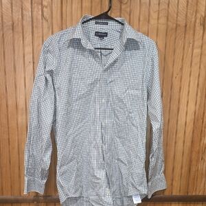 Lands' End Green Gingham No Iron Dress Shirt Size 15-33